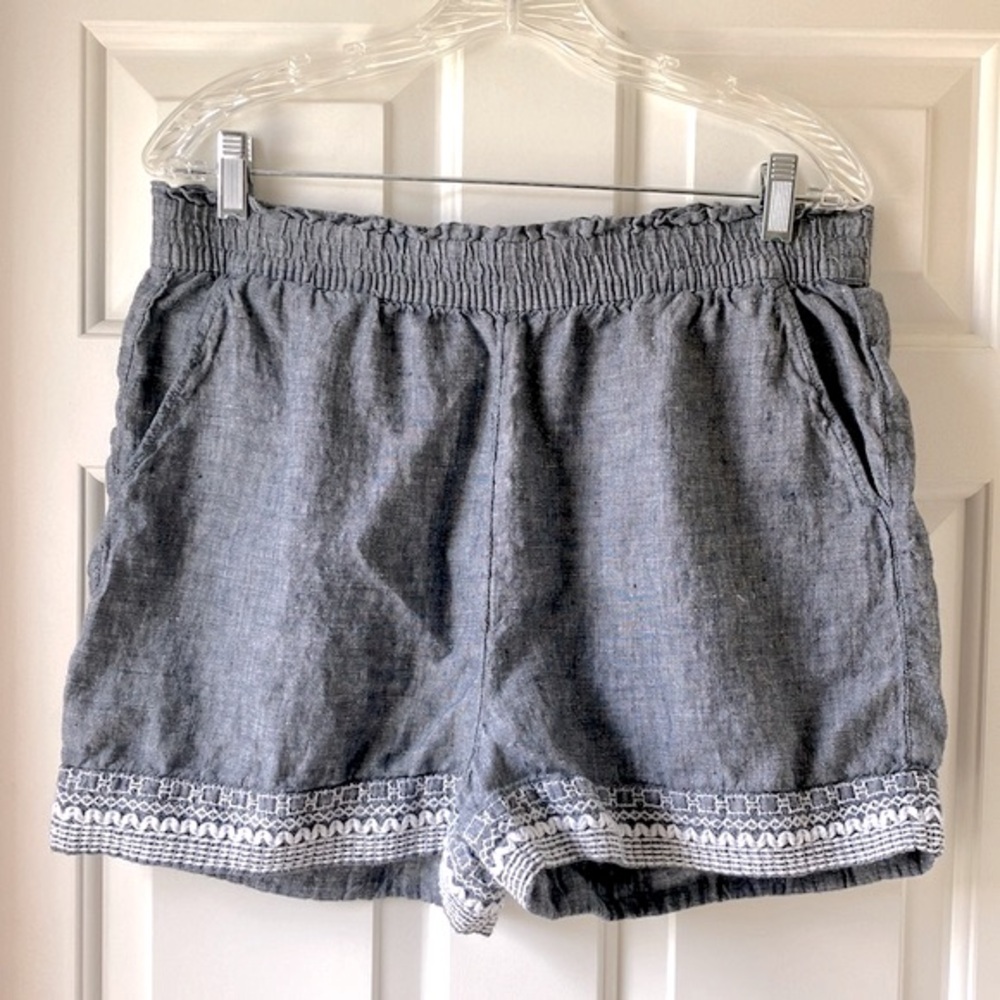 Sigrid Olsen Women’s Linen Shorts with Embroidered Hem